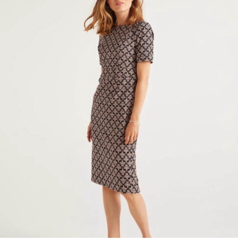 Boden Talia Textured Dress in Black Poppyseed Bud Size 2R
